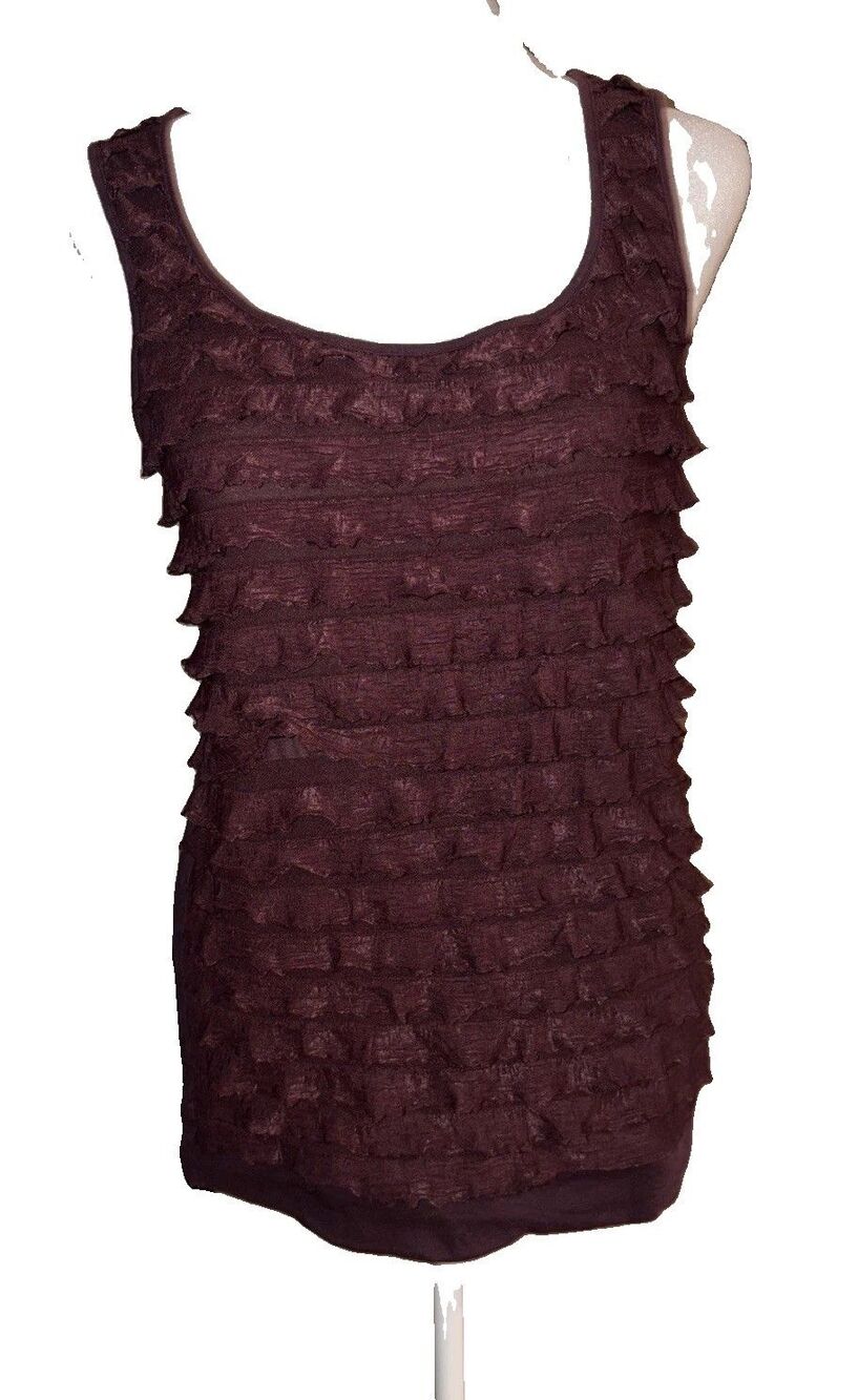 Ann Taylor Loft Sleeveless Brown Ruffled Tank Top Size Small